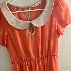 Hot & Delicious Coral Dress with White Collar